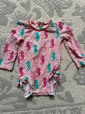 Hatley Pink Teal Seahorse Long-Sleeve Rashguard
